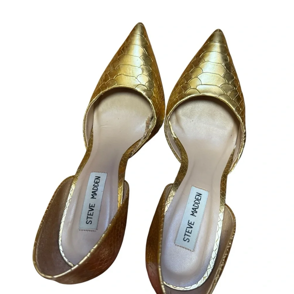 Steve Madden Gold Snake Embossed Stiletto Heels Size 7.5 Pointed Toe Pumps